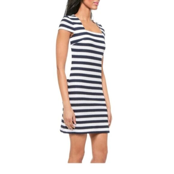 Diane Von Furstenberg Navy and White Stripe Suji Honeycomb Knit Dress NEW - Picture 6 of 8
